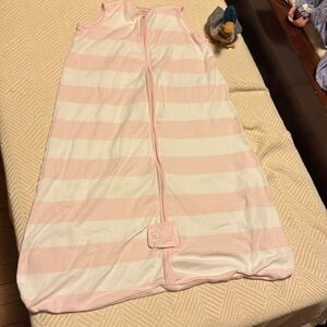 Burt's Bees Organic Cotton Pink Rugby Stripe Wearable Blanket Sz Large (12-18m)